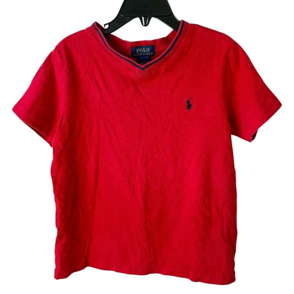 Polo Ralph Lauren Boys 5 T-Shirt Red V-Neck Short Sleeve Pony Logo Cotton